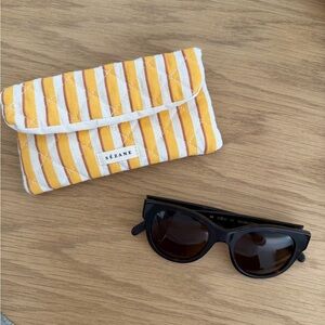 Sezane Black Sunglasses with Yellow Striped Case